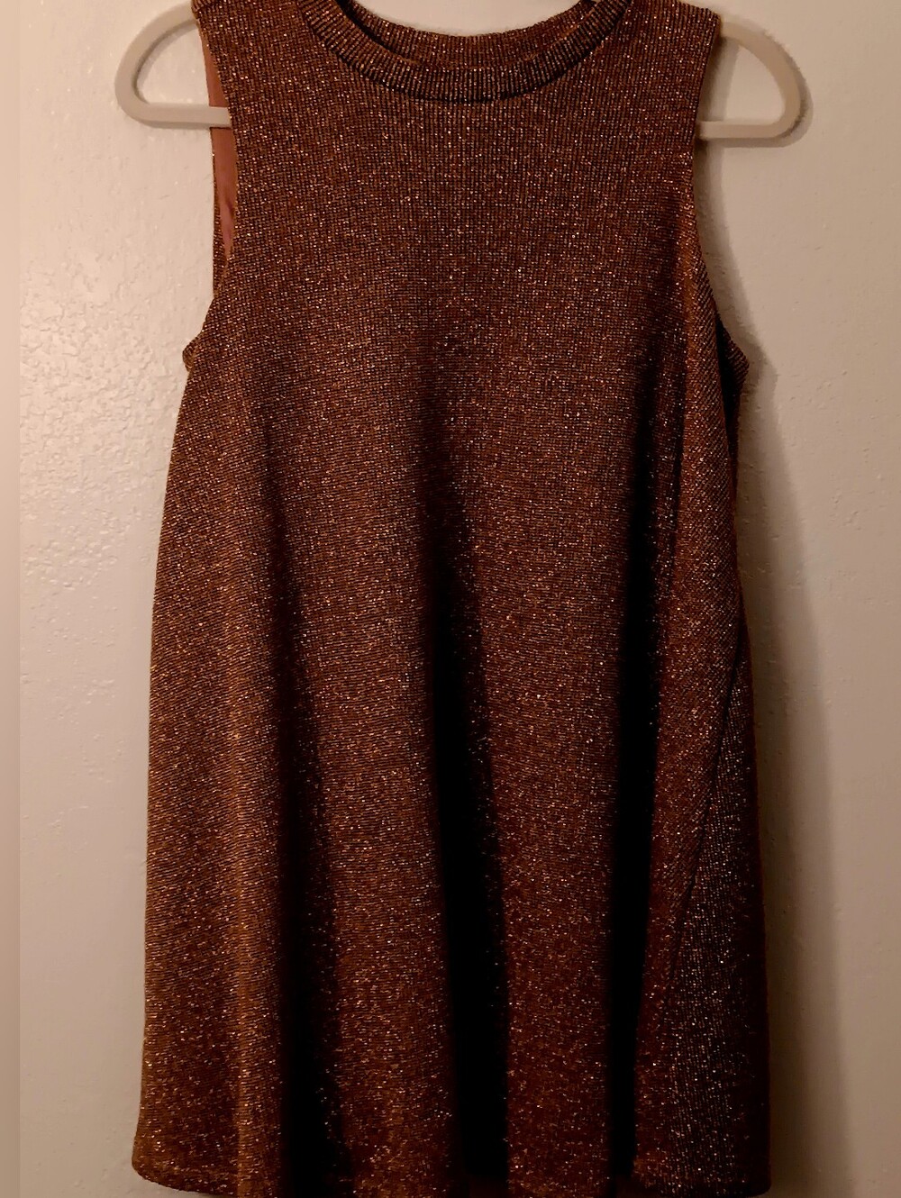 Three Hearts Metallic Copper Knit Top with Pink Heart Tag